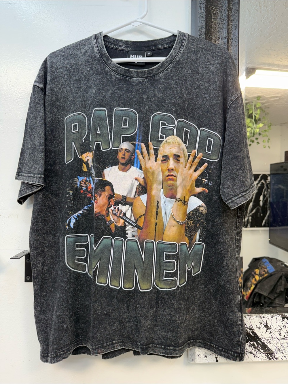 Vintage Black Acid-Wash 'Rap God' Eminem Graphic Tee